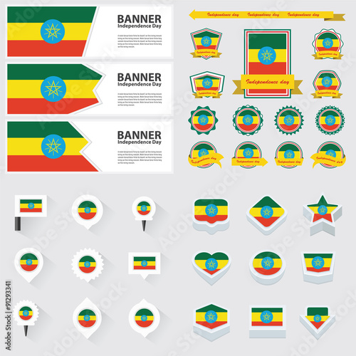 ethiopia independence day, infographic, and label Set.