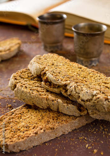 Fresh baked chocolate-coffee biscottis with poppy seed photo