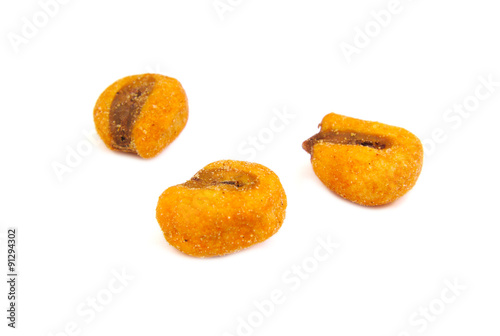Three toasted salted corn on isolated a white background photo