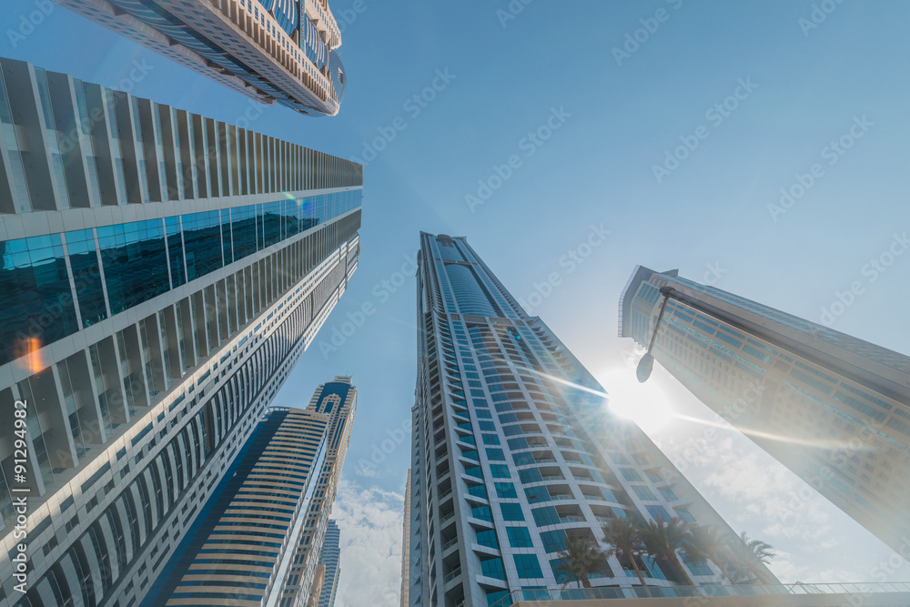 Fototapeta premium Tall Dubai Marina skyscrapers in UAE