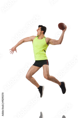 Man playing american football isolated on white