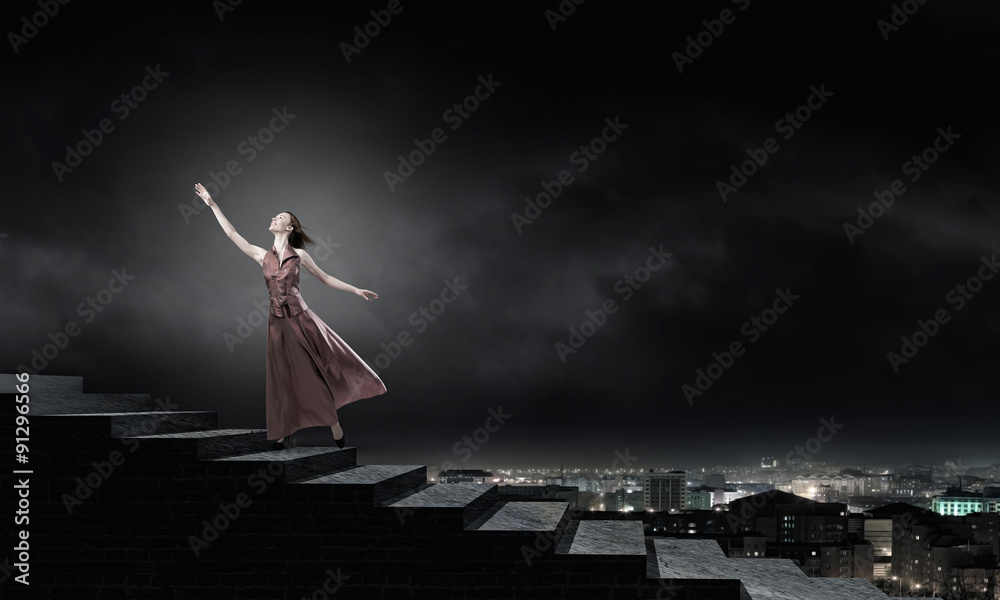 Woman running on stairs