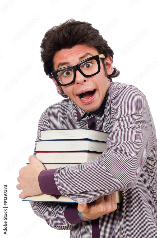 Student with books isolated on white Student with books isolated on white