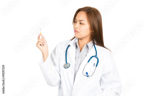 Asian Female Doctor Broken Cigarette To Side Away