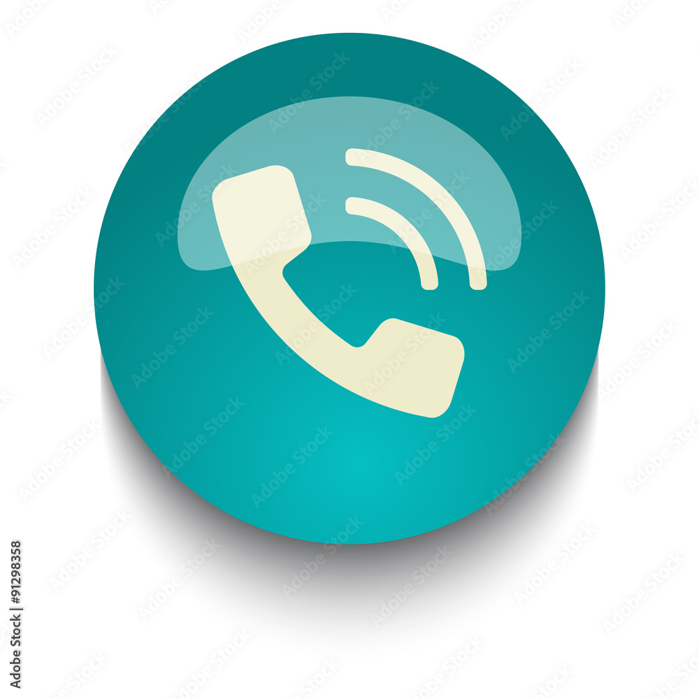 Phone vector icon on blue green glossy glass button on white bac Phone vector icon on blue green glossy glass button on white bac