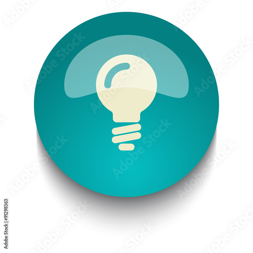 Light Bulb vector icon on blue green glossy glass button on whit