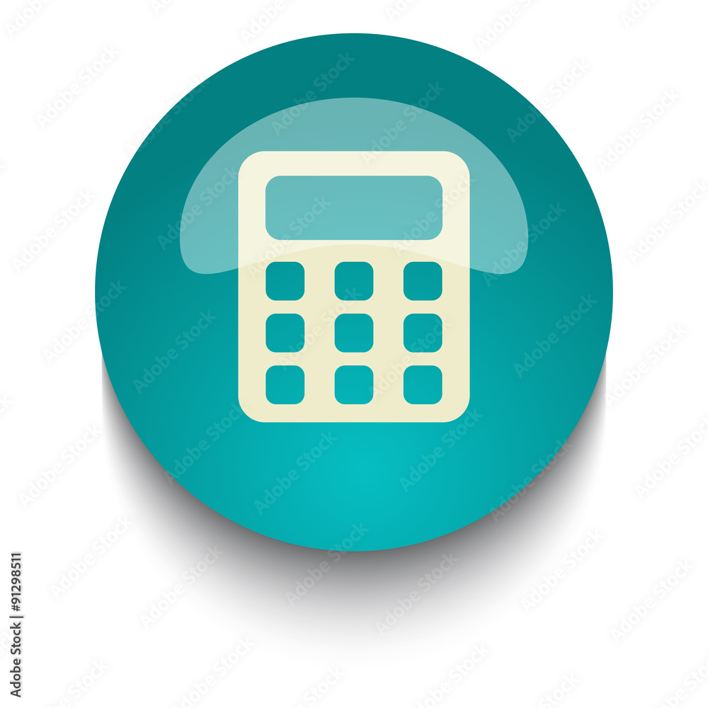 Calculator vector icon on blue green glossy glass button on whit Calculator vector icon on blue green glossy glass button on whit