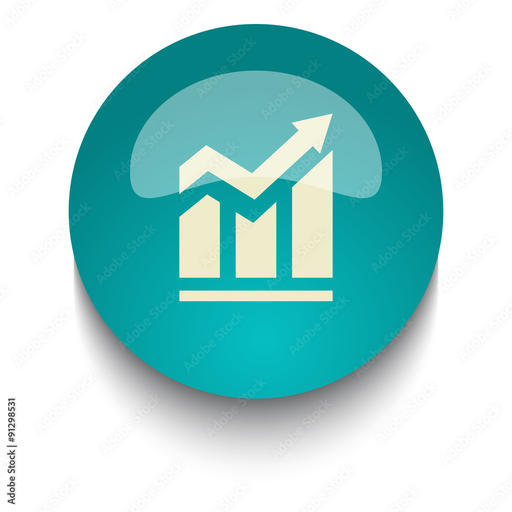 Trend vector icon on blue green glossy glass button on white bac Trend vector icon on blue green glossy glass button on white bac