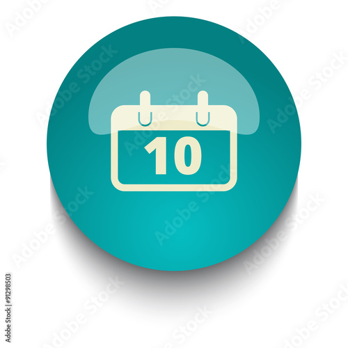 Calendar vector icon on blue green glossy glass button on white