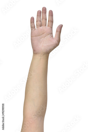 One Hand up on white background