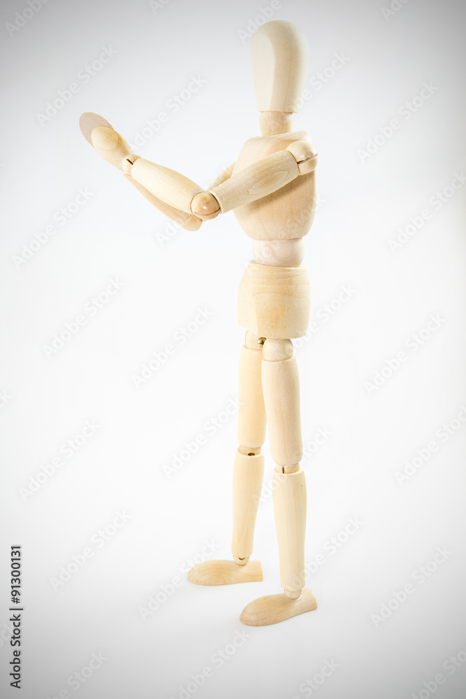 Dummy wooden Action post on vignette white background