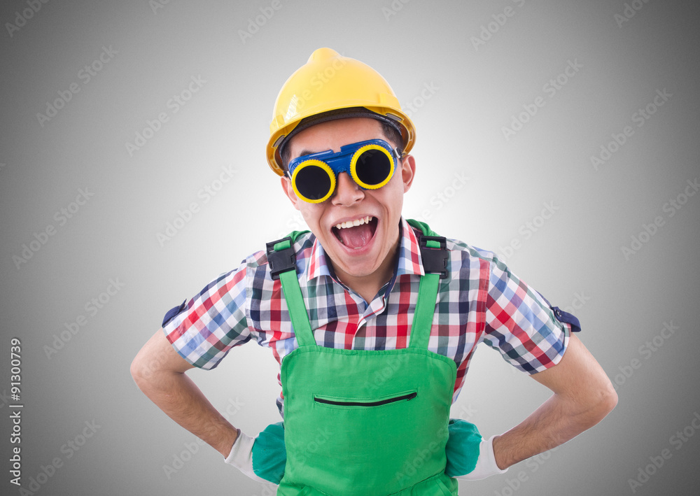 Funny construction worker isolated on white Funny construction worker isolated on white