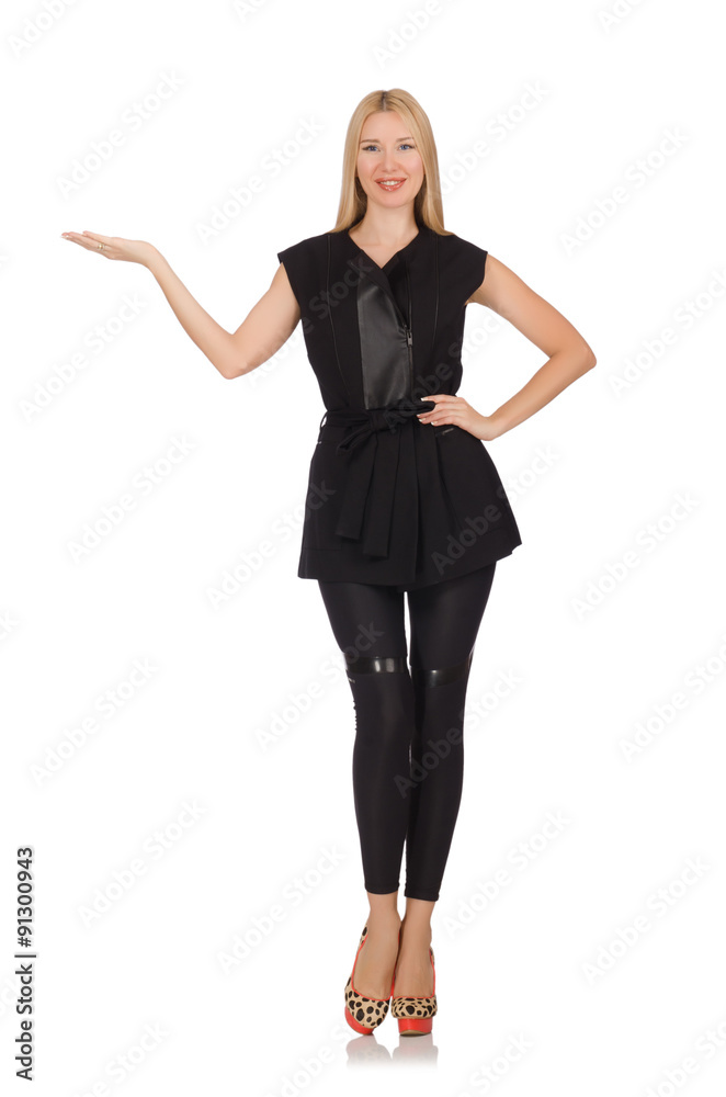 Pretty woman in tight black pants isolated on white Pretty woman in tight black pants isolated on white