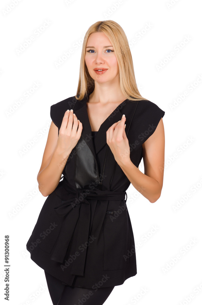 Pretty woman in tight black pants isolated on white Pretty woman in tight black pants isolated on white