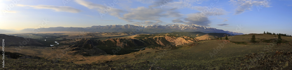 Panorama of Kuray mountain range at dawn.