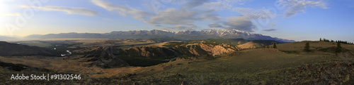 Panorama of Kuray mountain range at dawn.
