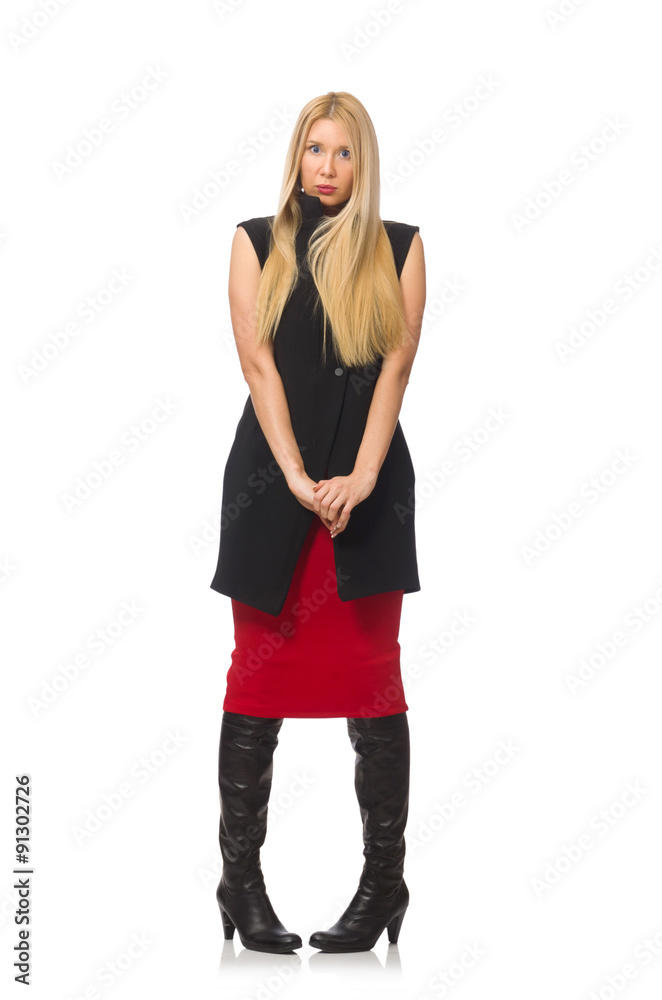 Pretty young girl in bordo skirt isolated on white