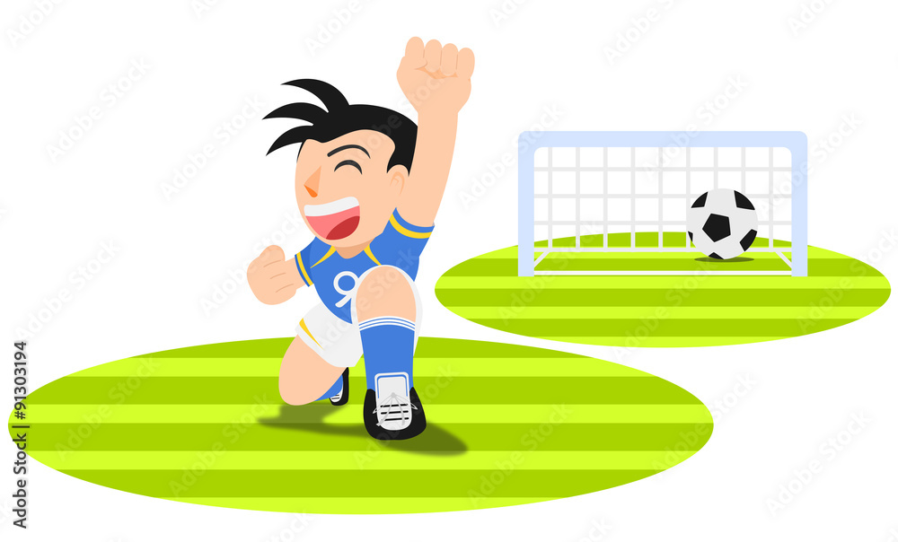 Fototapeta premium ゴールを決めて喜ぶサッカー選手