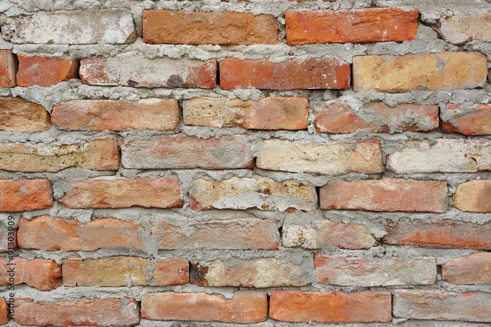 Fototapeta premium Old Red Brick Wall Fragment Background