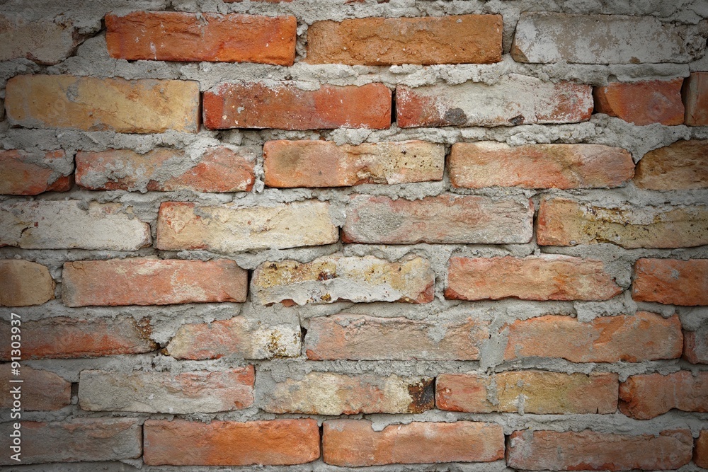 Old Red Brick Wall Fragment Background Old Red Brick Wall Fragment Background