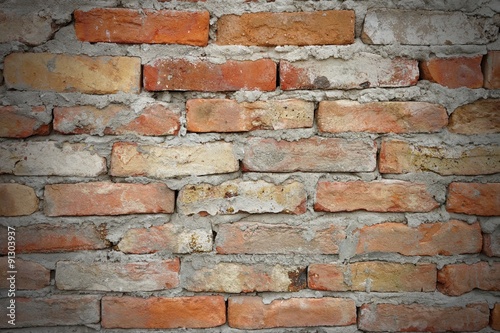 Old Red Brick Wall Fragment Background