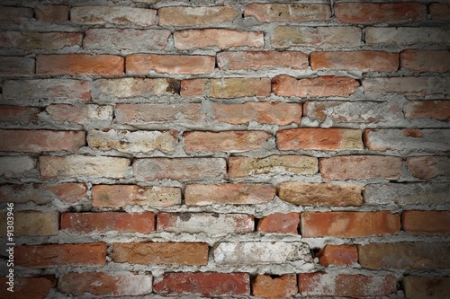 Old Red Brick Wall Fragment Background