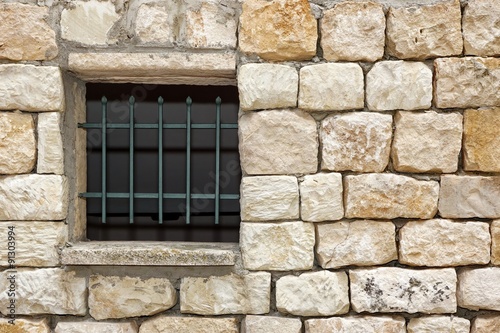 Old White Stonewall With Lattice Window Detail Background
