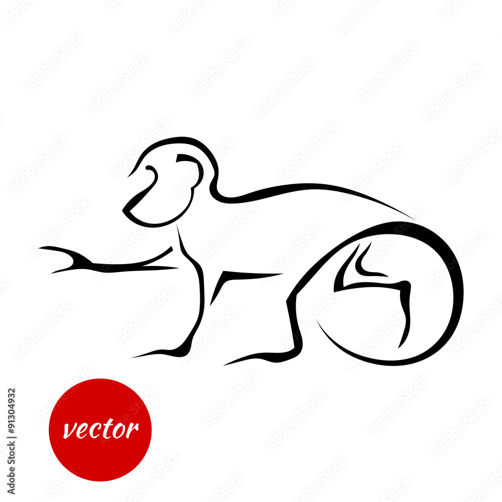 Black graphic silhouette of a monkey. Vector illustration