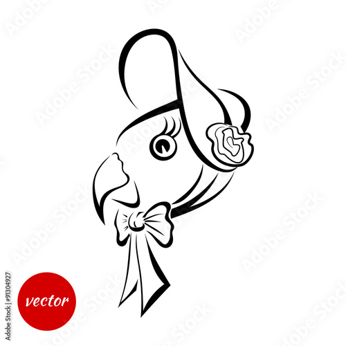The black silhouette of a fabulous bird in the Hat. Vector illus