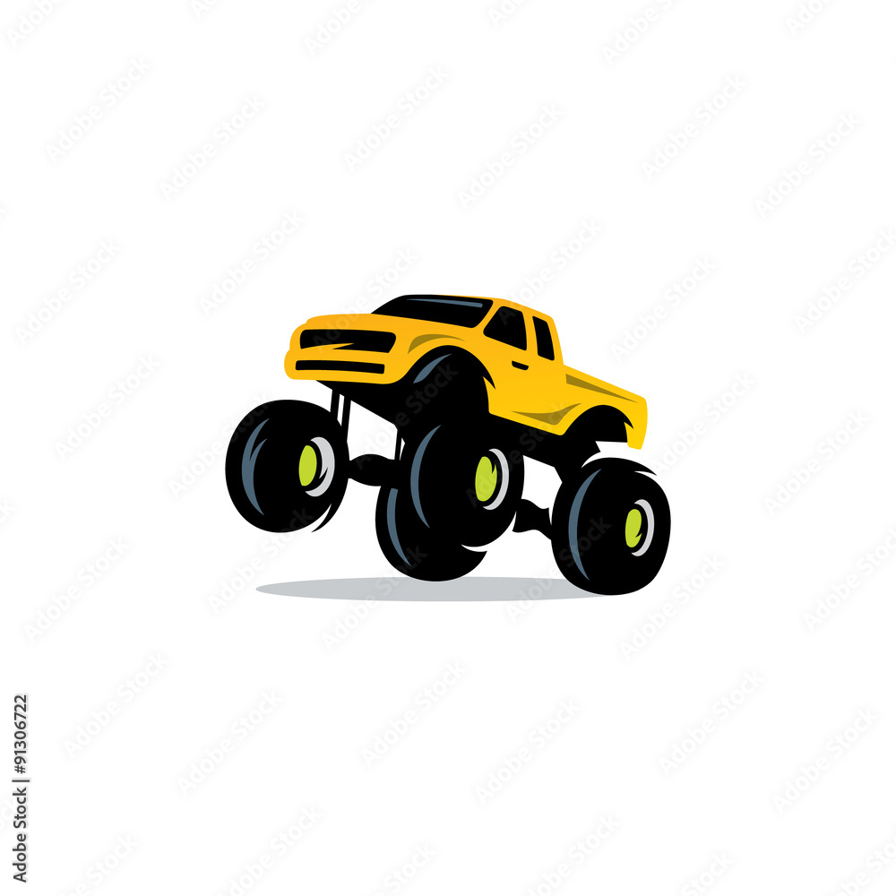 Monster Truck sign. The car on big wheels and high ground clearance. Vector Illustration.