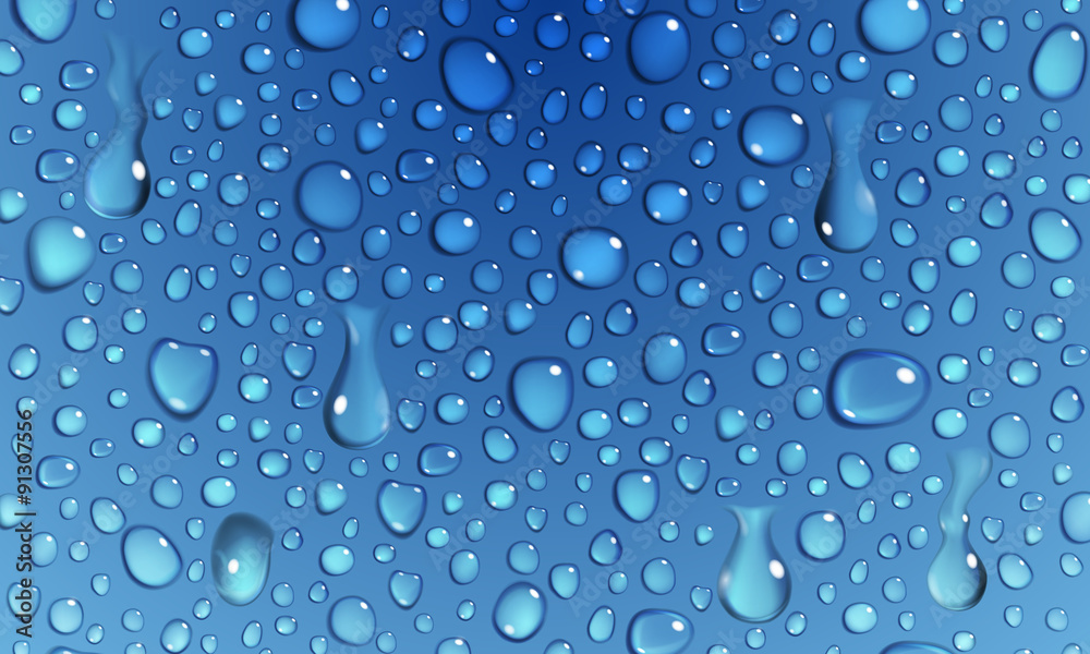 Blue background of water drops