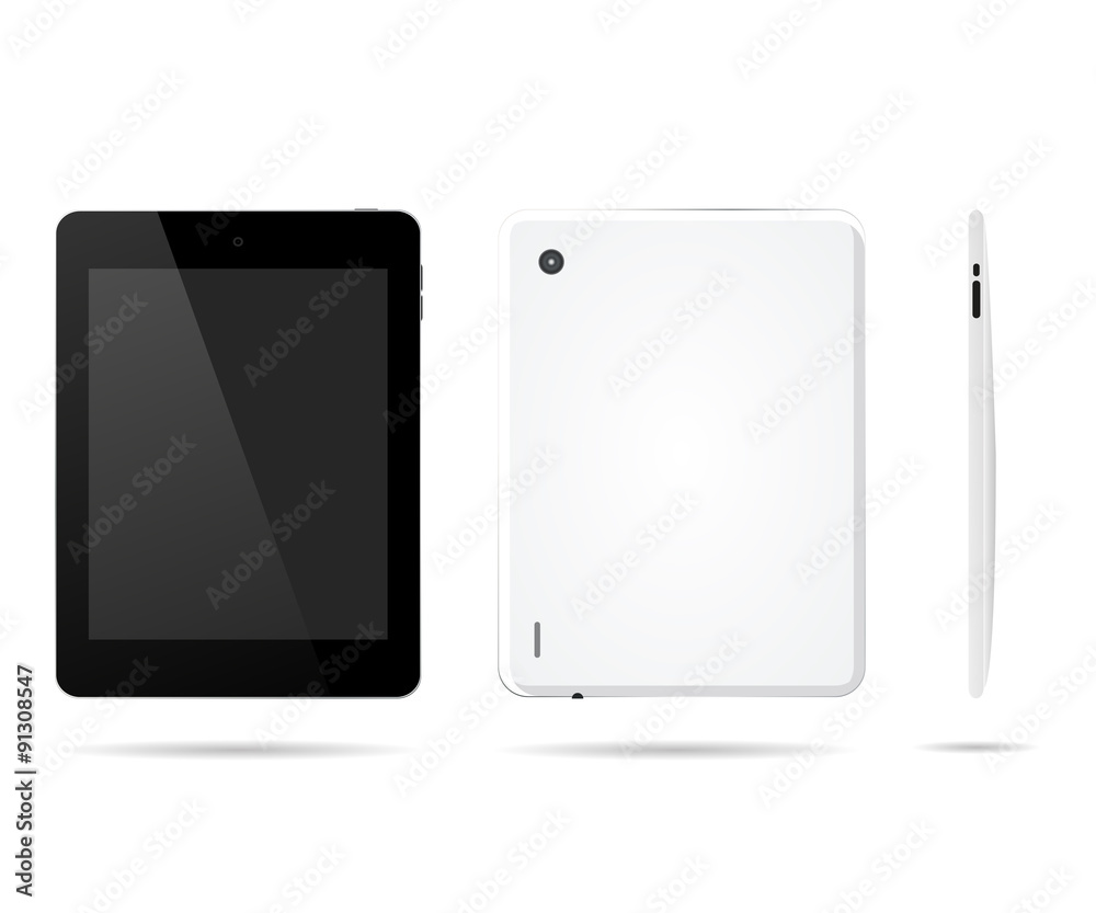 Tablet computer in front, back, side with shadow realistic style Tablet computer in front, back, side with shadow realistic style