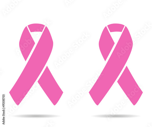 Pink ribbons with shadow two on white background