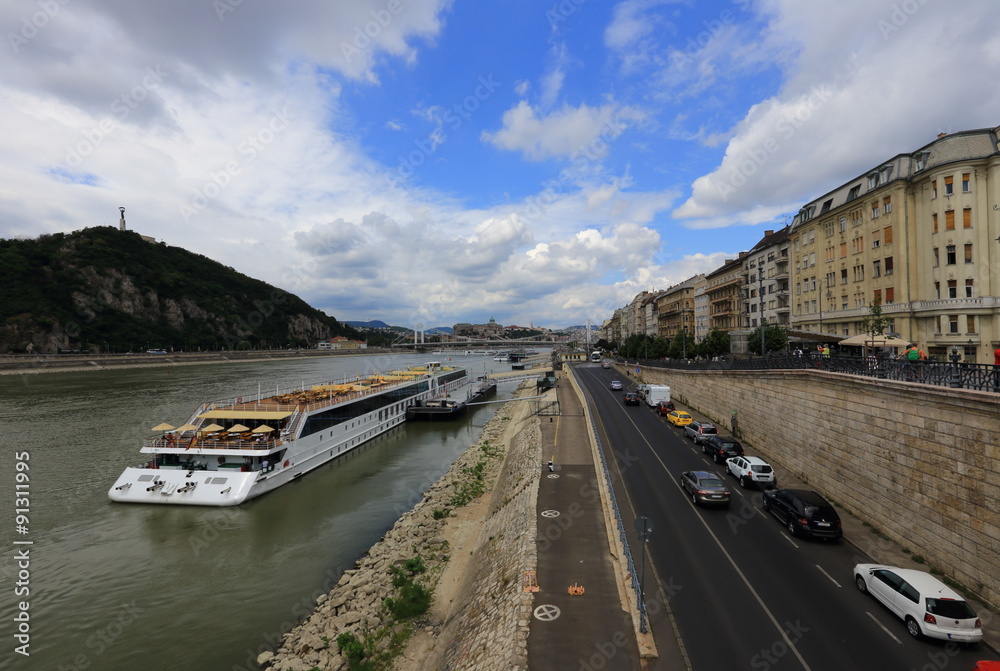 River cruiser ship on Danube river Budapest, Hungary