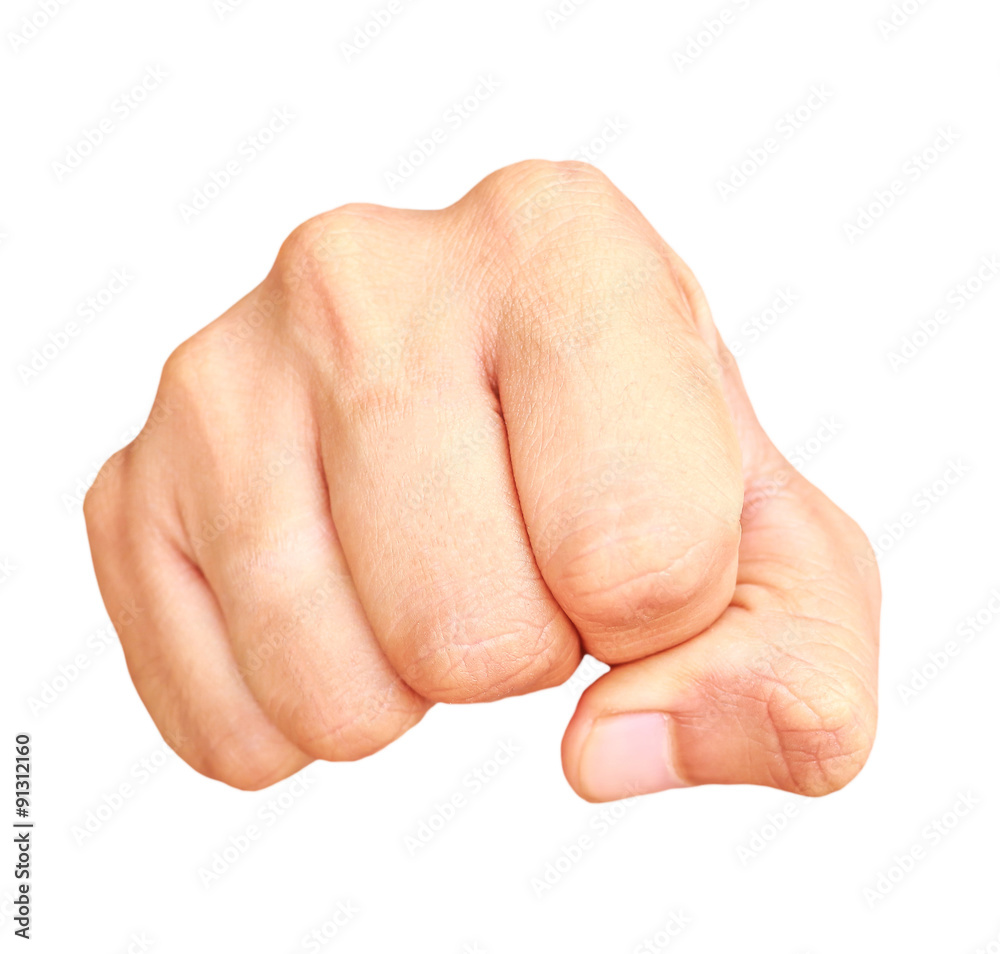 Human hand showing clenched fist isolated on white background Human hand showing clenched fist isolated on white background