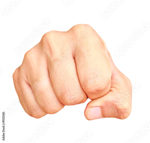 Human hand showing clenched fist isolated on white background