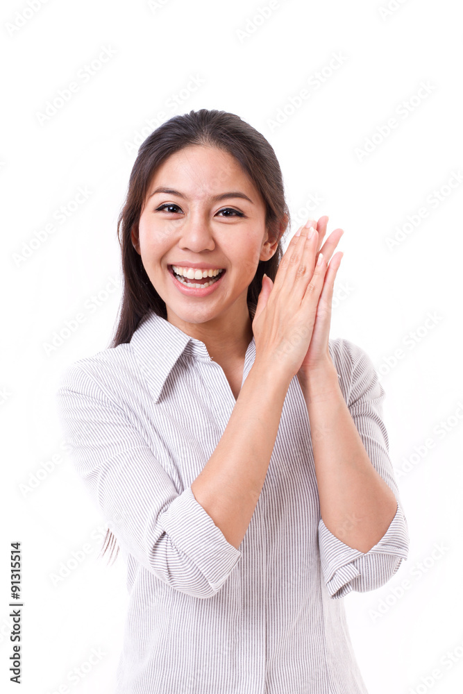 exited, happy, satisfied woman looking at you exited, happy, satisfied woman looking at you
