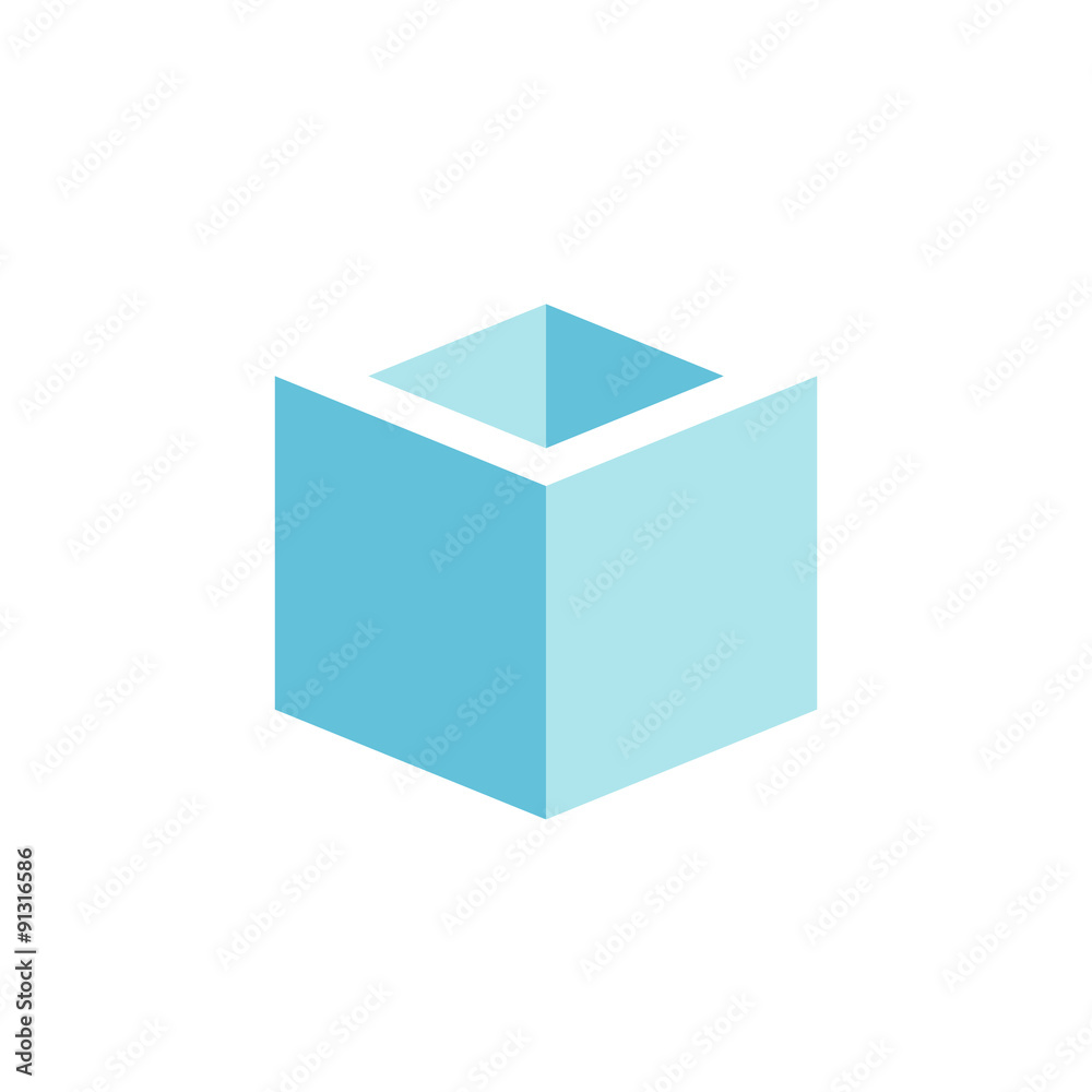 Minimalist 3D Blue Cube Icon - Sleek Geometric Block Box Design with Negative Space Minimalist 3D Blue Cube Icon - Sleek Geometric Block Box Design with Negative Space