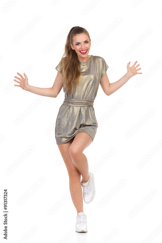 Carefree Girl Standing On One Leg Carefree Girl Standing On One Leg