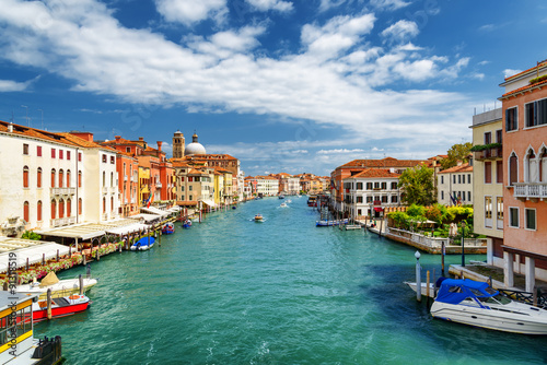 Beautiful view of the Grand Canal with boats in Venice, Italy © efired