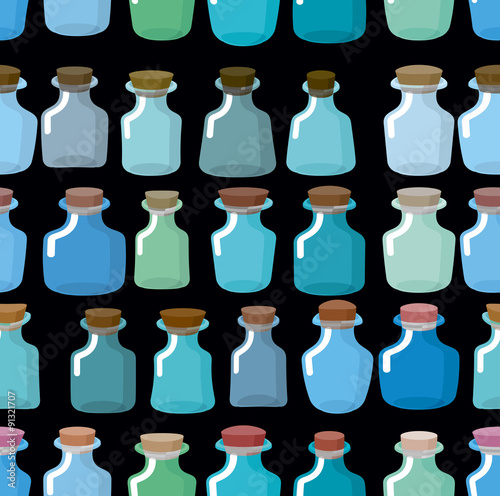 Research laboratory bottles seamless pattern. Vector background