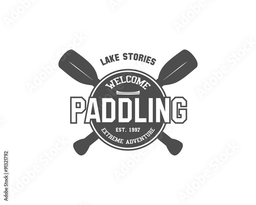 Vintage paddling, kayaking, canoeing camp logo, labels and