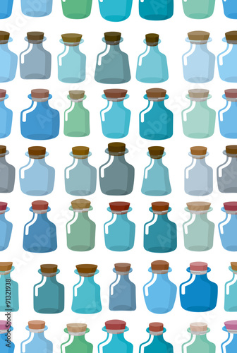 Magic glass empty bottle seamless pattern. Vector background fro