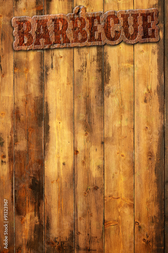 barbecue label nailed to a wooden background