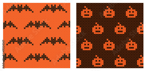 Set of 2 Halloween seamless patterns (tiling) for web page backgrounds, textile designs, fills, banners