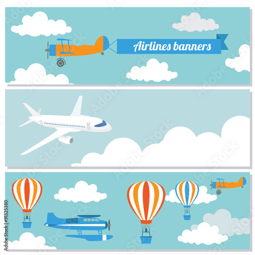 Set of flying airplanes banners for your text.