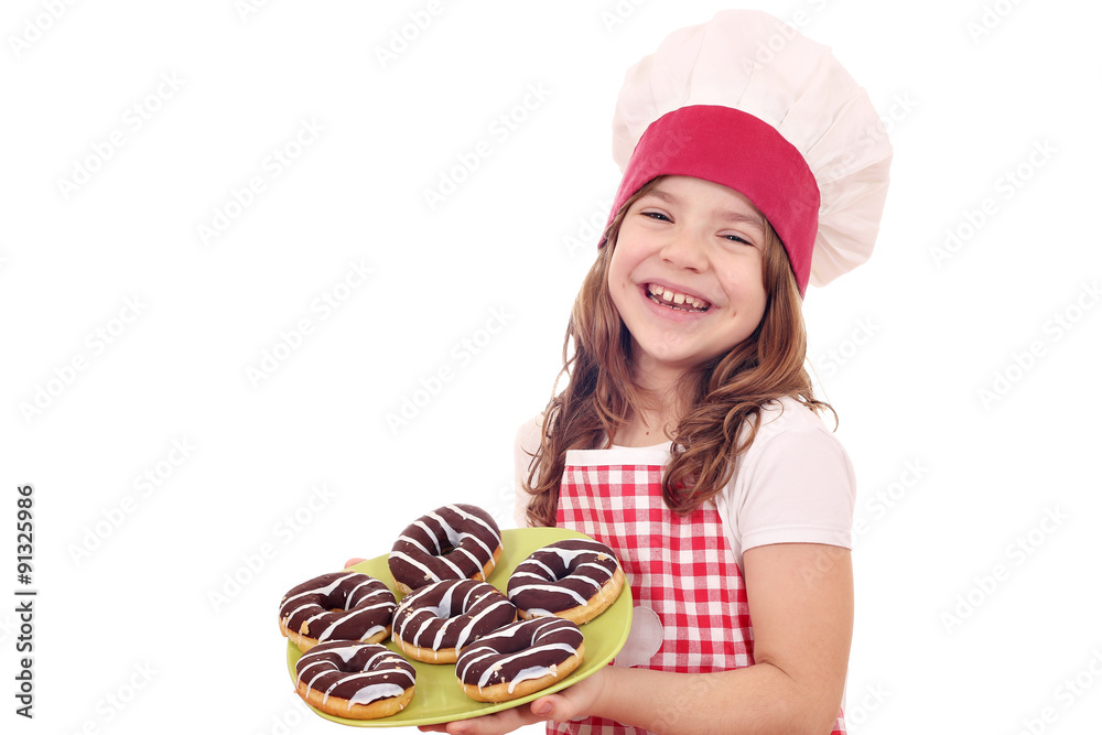happy little girl cook with chocolate donuts happy little girl cook with chocolate donuts