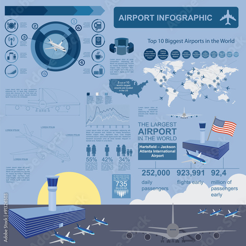 Airport, air travel infographic with design elements. Infographi