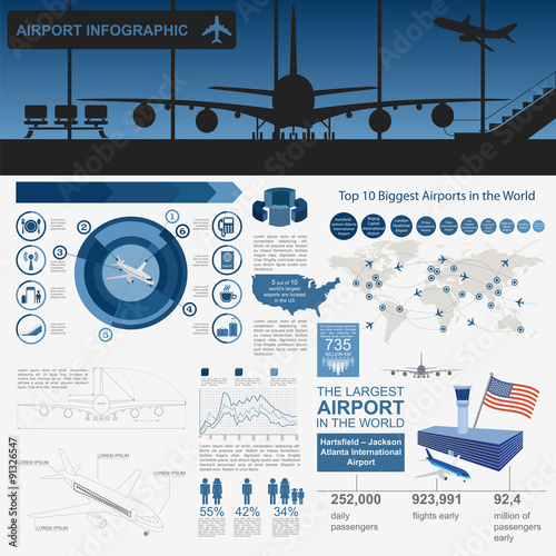 Airport, air travel infographic with design elements. Infographi