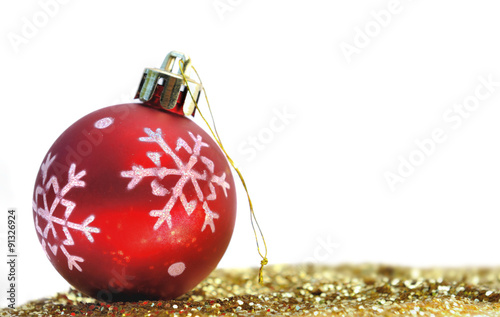 boules  de Noël  sur paillettes - fond blanc